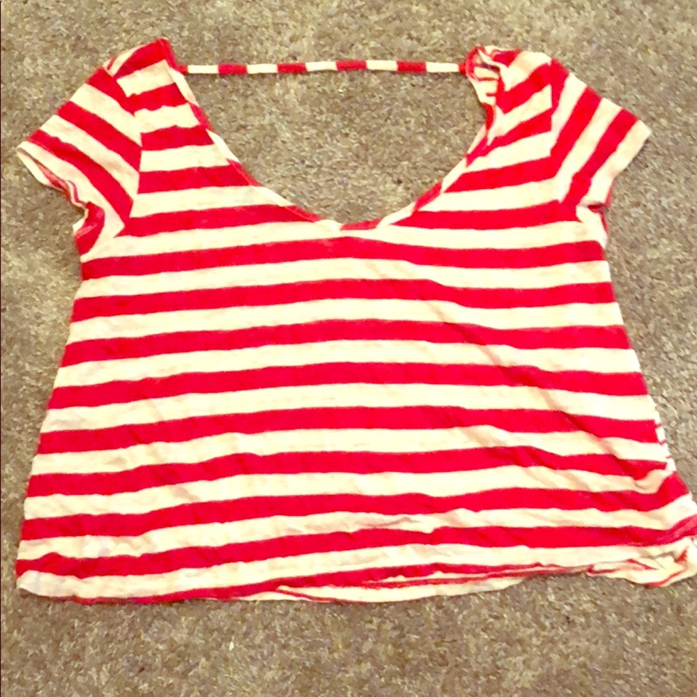 Red Striped-Scoop Neck T-shirt